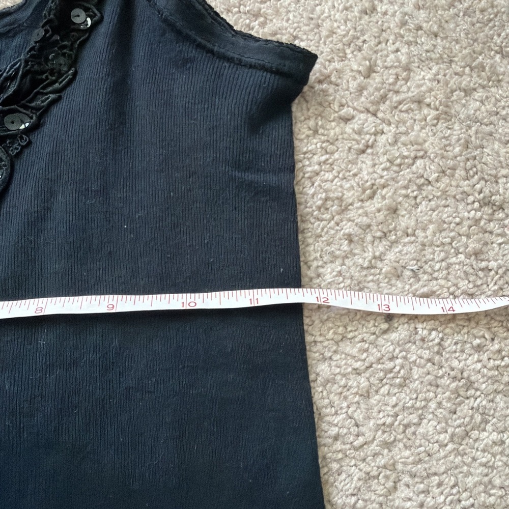 VTG MICHELE NICOLE WESLEY Navy COTTON KNIT SCALLOP HEM LACE CAMISOLE TANK Y2K M - Picture 2 of 6